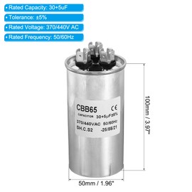 PATIKIL 30+5uF 30/5MDF 370/440VAC Fan Start Capacitor, CBB65 Dual Circular Run Capacitor for Air Conditioner Cool Heat Pump Condenser Straight