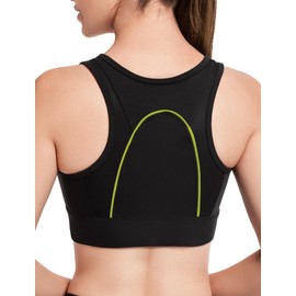Yvette Sports Bra Strong Hold Front Closure Large Size Racer Back Full Coverage Fitness Running Bra, black