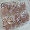 Rose gold shell butterfly handmade nail tip - long ballerina
