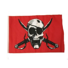 AES 12"x18" Jolly Roger Pirate Crimson Sleeve Flag Boat Car Garden Premium Vivid Color and UV Fade Best Garden Outdor Resistant Canvas Header and Polyester Material Flag