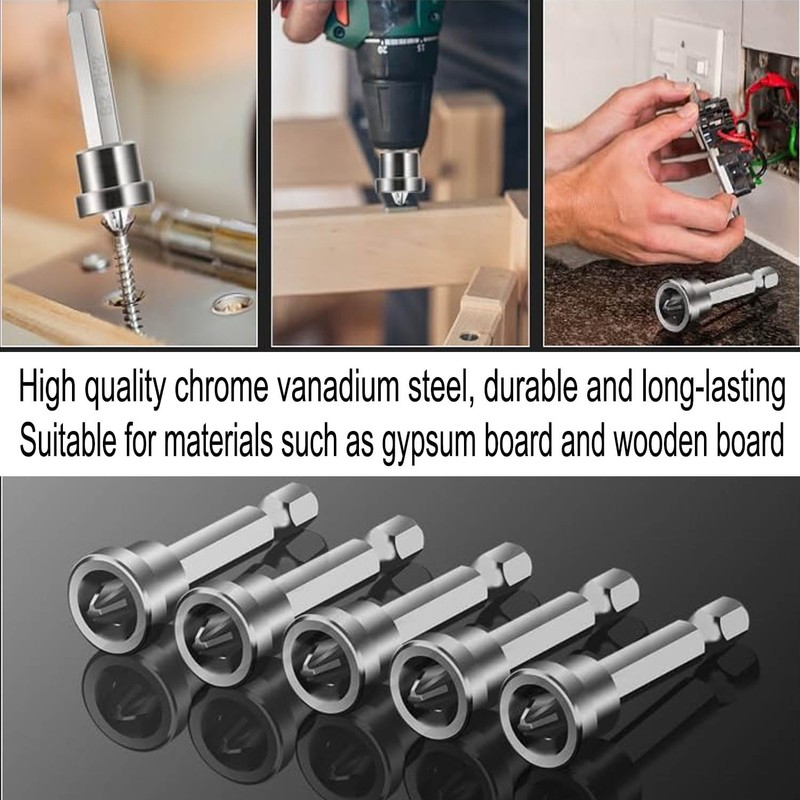 WADY 5 Pcs Magnetic Positioning Screwdriver Bits, Drywall Screw Setter