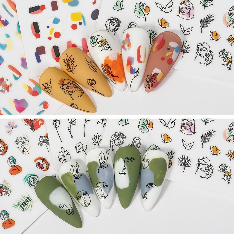 DZHILHMX Nail Stickers - 3D Self Adhesive, Graffiti, Funny, Abstract,