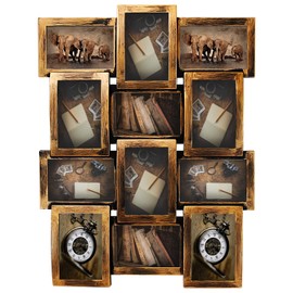 Jerry & Maggie 12 Opening Collage Photo Frame Rustic 23×18 Retro Bronze Finish PVC Picture Frames Selfie Gallery Collage Wall Hanging For 6×4 Photo, Golden