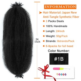 Black Brown Springy Afro Twist Hair 24 Inch 3 Packs Afro Twist Spring Hair Braiding Hair Extension (24 Inch, 3packs, 1B/30/27#)