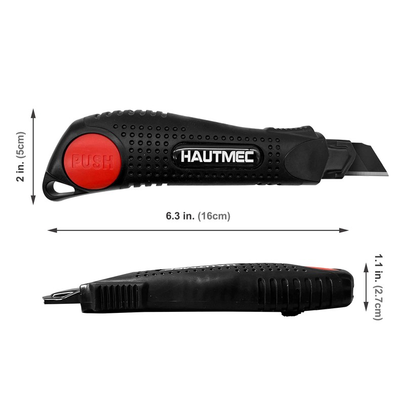 HAUTMEC 18mm Soft Grip Auto-Lock Utility Knife With Red Safety