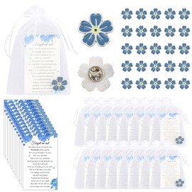 25 Set Forget Me Not Memorial Pin, Life Funeral Memorial Gift, Forget Me Not Gifts with Memorial Poem Cards and Organza Bags for Memorial Remembrance Presents