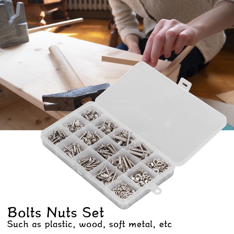 360pcs Screw Nut Set Stainless Steel Flat Washer Spring Washer