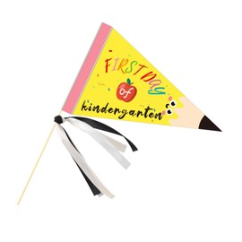 First Day of School Pennant Flag, First Day of School Banner with Ribbons Back to Nursery Pennants Kindergarten Decoration for DIY Craft Photo Prop Education Supply (Yellow)