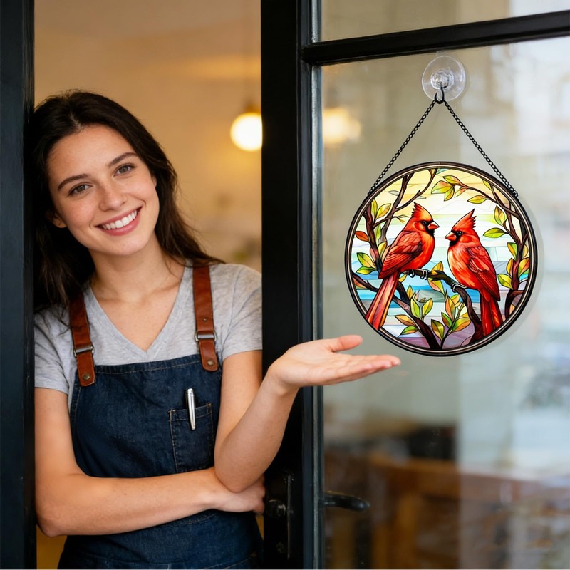 BDHRKTE Cardinal Bird Glass Window Hanger – Christmas Ornament for