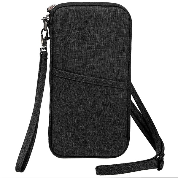 Chamboise Passport Case Neck Hanging 2-Way Passport Cover, black