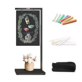 TOWON Large Floor-Standing Chalkboard Sign with Black Metal Easel, Pedestal Chalk Board Display Signs for Cafe Bar, Bistro, Florist, or Wedding, Portable and Double-Sided Outdoor, 19 x 43 Inch