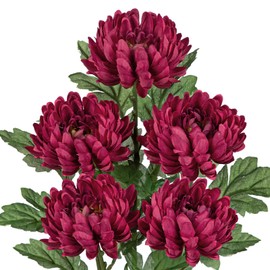 Hollyone 5Pcs Fake Mums Flowers Purple Artificial Chrysanthemum Flowers Silk Long Stem Floral Arrangements Bouquets Faux Spider Mum Flower Pincushion Flower Bush Spring Home Decor