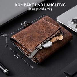 BOSTANTEN Men's Slim Wallet with Coin Compartment for Men and Women, RFID Protection Card Holder, Credit Card Holder, Small Wallet, Mini Smart Wallets for Men, 04-Brown, Classic