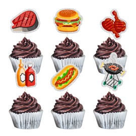 MEFENG 18Pcs BBQ Theme Cupcake Toppers - BBQ Time Summer Cupcake Decorations - Grilling Barbeque Burgers - Friends Family Activity Gathering Holiday Party Decorations