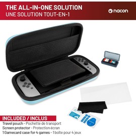 NACON 3er-Pack für Switch 2 | 1 Hartschalenetui | 1 Displayschutzfolie | Aufbewahrungsbox für Spiele (blau)