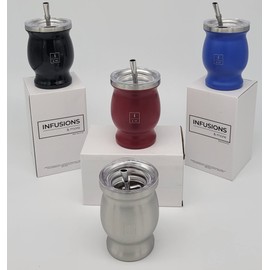 Infusions and more Mate Gourd Set - (Mate, foco, limpiador, pajita) Mate Cup - Mate - Mate calabaza de acero (plata), 8 onzas mate