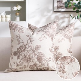 Cushion Cover 45 x 45 cm Sofa Cushion Cover Pink and White Flowers Set of 2 Vintage Flower Cushion Covers Waterproof Double-Sided Pattern Decorative Cushion for Patio Sofa Bedroom Indoor Outdoor Party