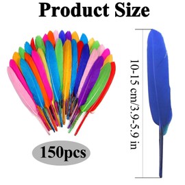 150Pcs Feathers, Feathers for Crafting, Craft Feathers, Coloured Feathers, Colorful Craft Feather in Bright Colors, Feathers for Hats, Party DIY Art Crafting Gift Box Filling Decoration(9-15cm)