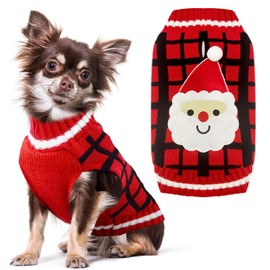 HRTTSY Dog Christmas Jumper with Harness Hole Red Plaid Santa Dog Outfits Sweater for Small Medium Large Dogs Cats Warm Fall Winter Puppy Dog Clothes Vest Pet Holiday New Year Costume Gift, Large