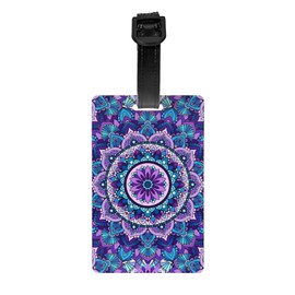 Purple Mandala Luggage Tags for Suitcase Travel Baggage Bag Tag Backpack Name ID Identifier Labels with Adjustable Strap for Women Men Kids, One Size