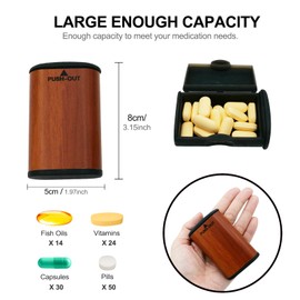 Small Silicone Moisture-Proof Travel Pill Box with Aluminum Alloy Shell,Daily Pill Organizer with Silicone Pill Case, Portable Pill Holder Container for Vitamin Supplement (Wood Grain)