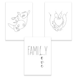ChicResult Line Art Wandbilder FAMILY 3er Set Bilder - Moderne Deko für Babyzimmer, Kinderzimmer Dekoration - Wandbild mit Spruch, Poster Set (3 x DIN A4 ohne Bilderrahmen)