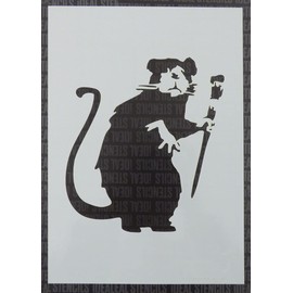 Ideal Stencils Banksy Rat Stencil - Painted Size 11.5x13cm - Reusable Art Stencil