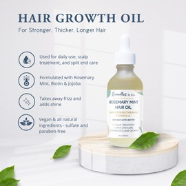 Bundles & Bits Rosemary Mint Scalp & Hair Oil for Growth and Dry, Damaged Hair - Strengthening Formula infused with Biotin & Jojoba - Frizz Free, 2 oz.