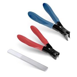 Realand Zehennagelknipser für dicke Nägel, schräge und gebogene Klinge, Fußnagelknipser, groß, scharfer Fingernagelknipser für Senioren und Männer, mit Spritzschutz (Blau + Rot + Transparent), 3 Stück