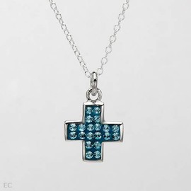 Unbranded Cross Necklace With Genuine Crystal in Blue Enamel and  925 Sterling silver 18"
