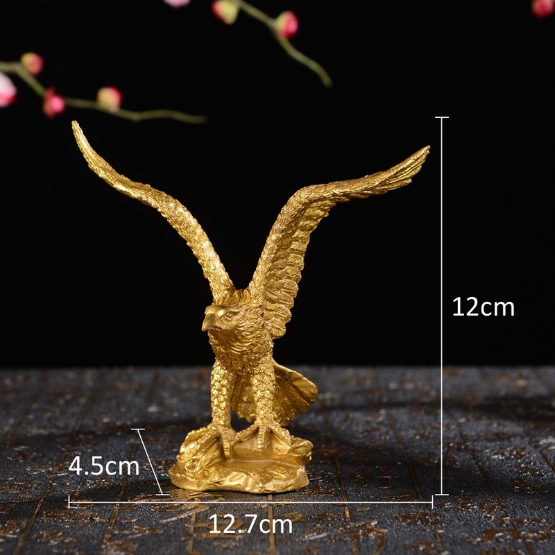 Golden Brass Fengshui Handmade Fortune Eagle Statue Hawk figurine Home