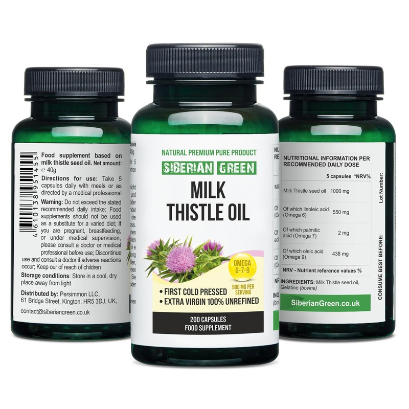 Siberian Green Milk Thistle Oil Capsules 200 Softgels Wild Harvested