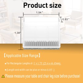 1" x 1 3/4" Rectangle Chair Leg Protectors for Hardwood Floors, Silicone Covers to Protect Wood Tile Floors Felt Pads Furniture Leg Caps Reduce Noise, Easy to Move,16 PCS Clear.