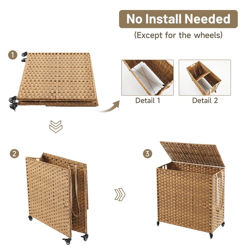Laundry Hamper with Wheels, 39.6 Gallon(150L) Rolling Laundry Basket with