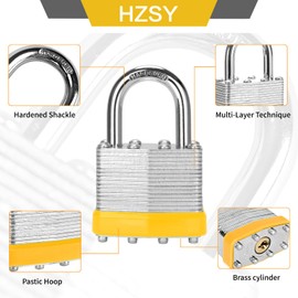 HZSY Padlocks Keyed Alike, Pack of 12, Laminated Steel Keyed Lock (1-9/16", 40mm), Padlocks with Same Key, Normal Shackle, for Toolbox, Locker & StorageUnit or More