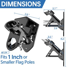 ZMTECH 1 Inch Metal Flag Pole Holder (Black) Heavy Duty Aluminum Alloy Flag Holder with Stainless Steel Hardware 2 Position Flag Bracket Flag Pole Mounting Bracket for House