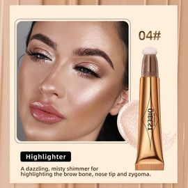 Cream Liquid Highlighter Beauty Wand,Xcreando Shimmer Highlight Stick with Cushion Applicator Silky Bronzer Stick Waterproof Lightweight Face Contouring Makeup with Illuminator Finish(#04 Pearl White)