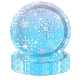Jajajuegos 24Pcs 7" Christmas Themed Paper Plates Snowflakes Celebrate Party Tableware Snowflakes Round Disposable Dessert Paper Plates Set blue Christmas Theme Paper Plates Festival Party Supplies