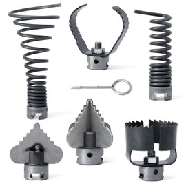 Dusledel 7PCS Drain Cutter and Auger Attachment Set Compatible with K-1000 K-1500 K-1800 K-4000 K-7500 Machines, for 4"-8" Pipes 1-1/4" 6/5" 1-1/2" Cable 30mm(1-3/16") Cutter and Auger Kit