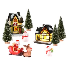 Pack of 11 Gnome Door Accessories Christmas, Christmas Village with Lighting, Christmas Gnome, Christmas Decoration Gnome, Christmas Scene, Winter Village, Mini Dollhouse Accessories, Christmas
