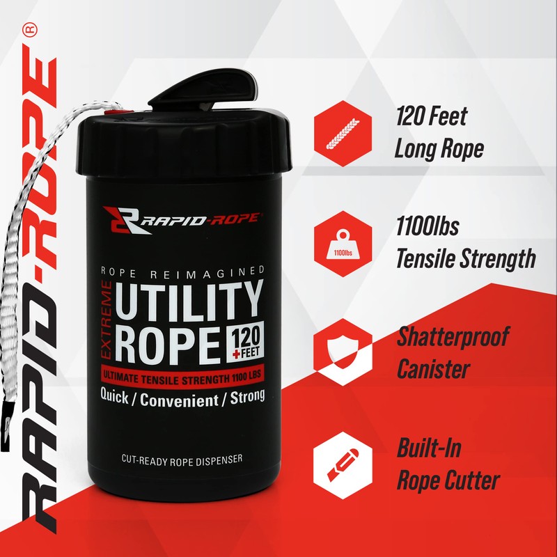 Rapid Rope Canister 120ft White Flat Tactical Paracord, Made in