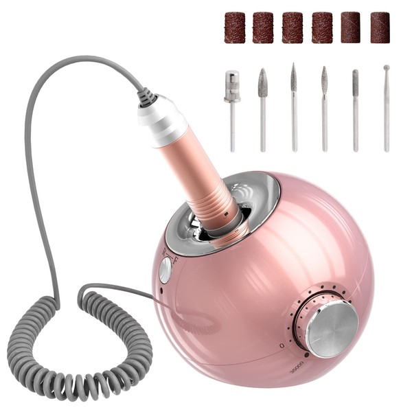 Delanie Nail Drill 35000RPM Professional Manicure Efile for Home and Salon Use with Six Sanding Bands and Drill Bits UK Plug(Wired-Pink)