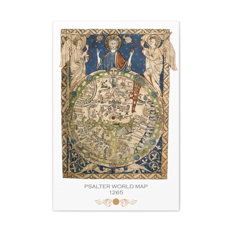 PSalter World Map 1265 Flat Earth White Matte Canvas, Stretched,