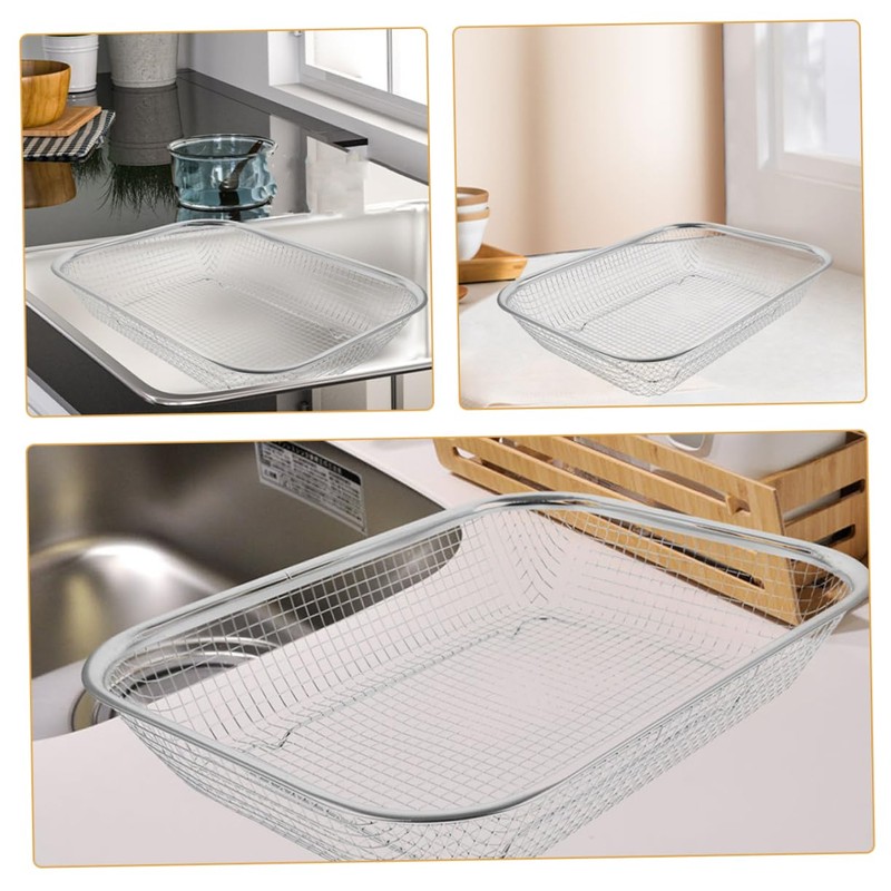 BIUDECO 2pcs Stainless Steel Drainer Colander: Rectangle Mesh Basket Table