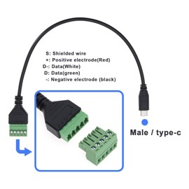 VGOL 2PCS USB C Terminal Block Connector Solderless Pluggable Type-C Male/Female to 5 Pin Screw Terminal Block Charging and Data Transfer Adapter Extension Cord