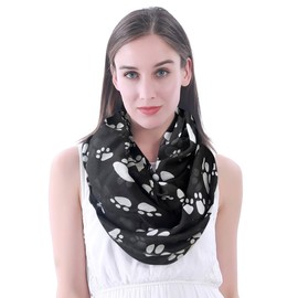 Lina & Lily Dog Cat Paw Print Women's Infinity Scarf Lightweight (Black)