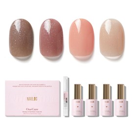 NAILOG Gel Nail Polish Set - 4 Colors Top Coat Color Gel Base 3-In-1 Soak Off UV Gel Polish Kit for Home DIY & Birthday Gifts for Women | Rose Pink, Light Pink, Warm Grey, Nude