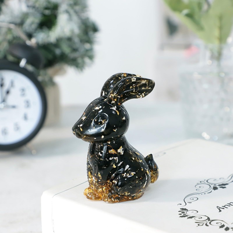 TUMBEELLUWA Pack of 2 Rabbit Crystal Figurine Resin Easter Bunny