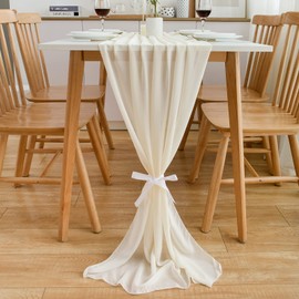 CHUQING Table Runner Beige Chiffon Table Runner Wedding Table Decoration 3 m Table Runner for Birthdays, Communion, Washable