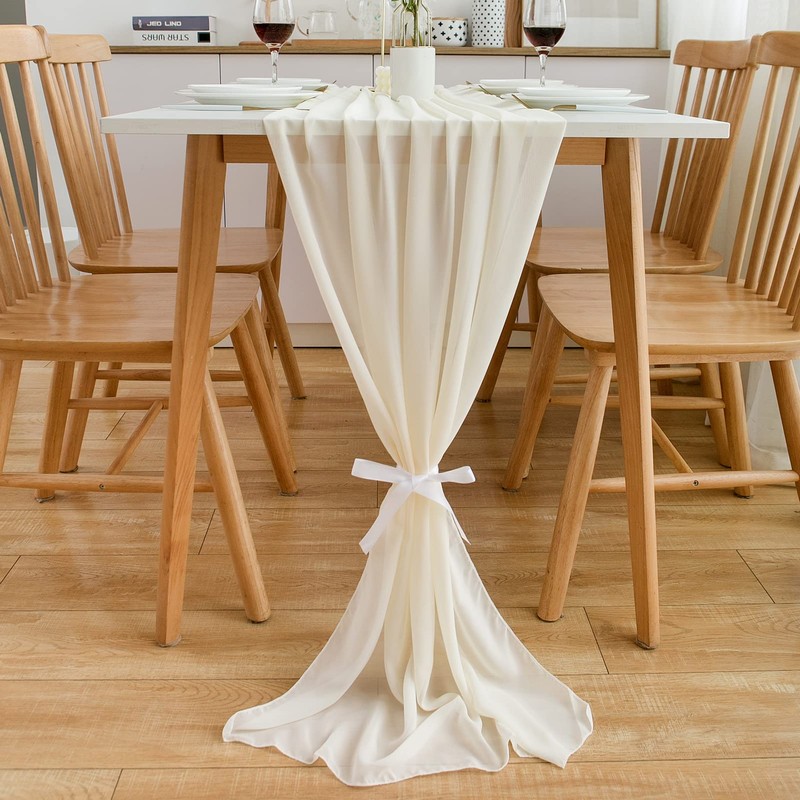 CHUQING Table Runner Beige Chiffon Table Runner Wedding Table Decoration